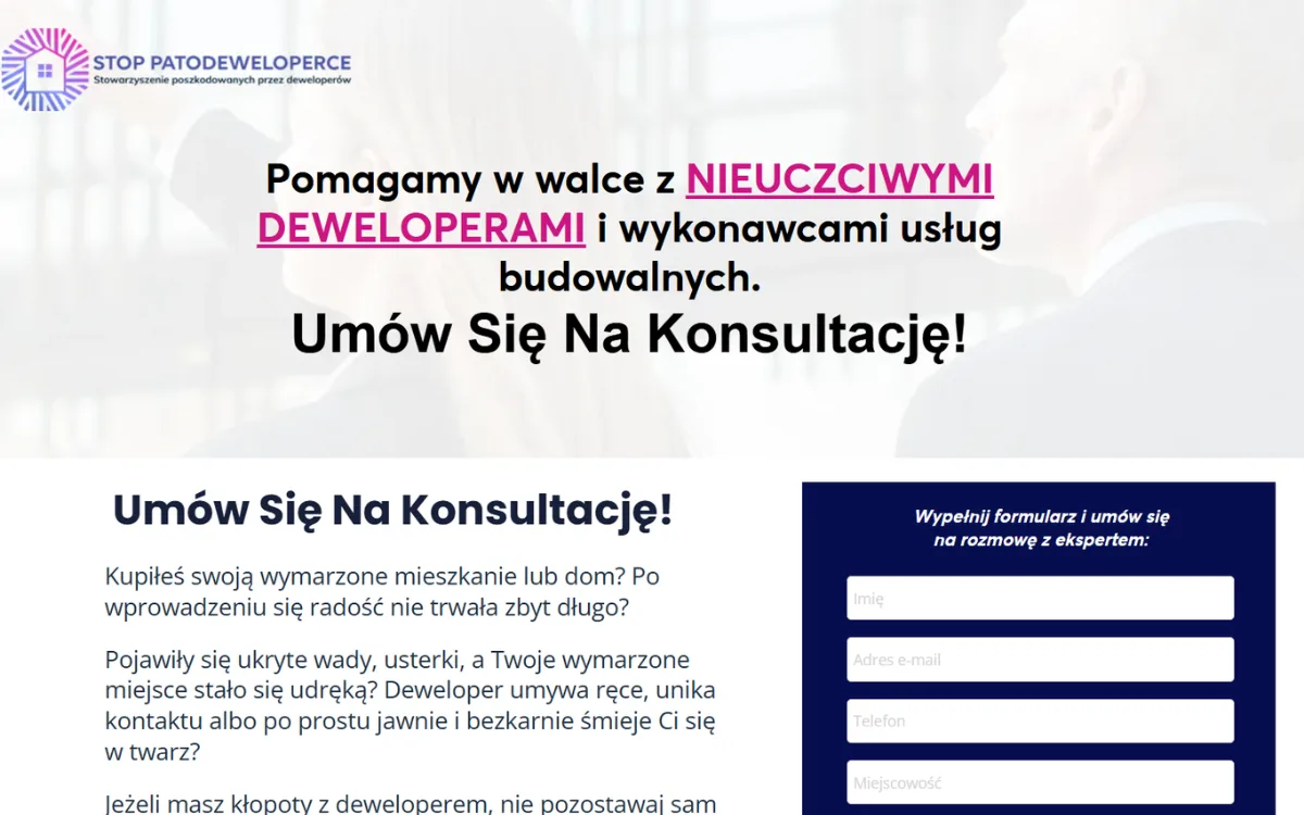 Zrzut strony Stop Patodeweloperce, konsultacje